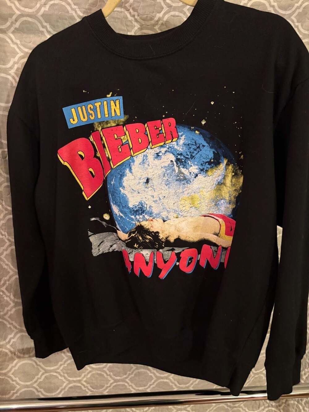 Justin Bieber Anyone Space Graphic Crewneck Sweatshirt Black Size M